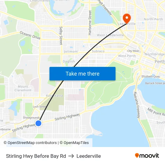 Stirling Hwy Before Bay Rd to Leederville map