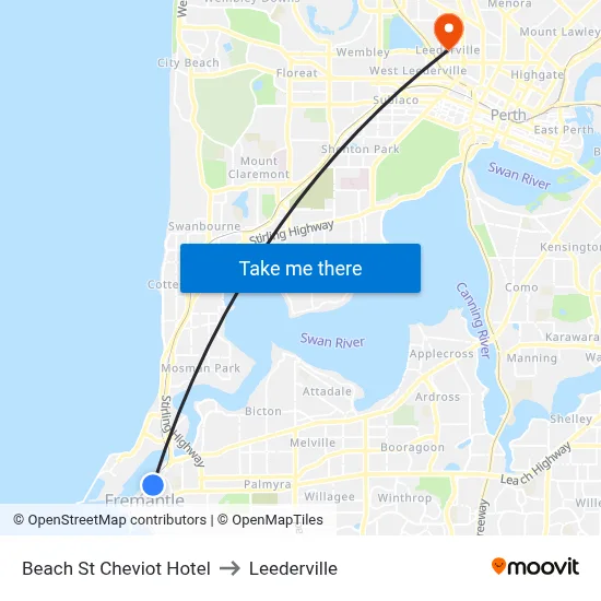 Beach St Cheviot Hotel to Leederville map