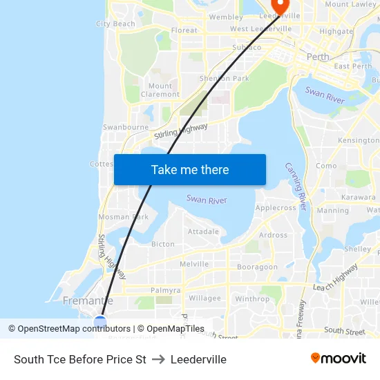 South Tce Before Price St to Leederville map
