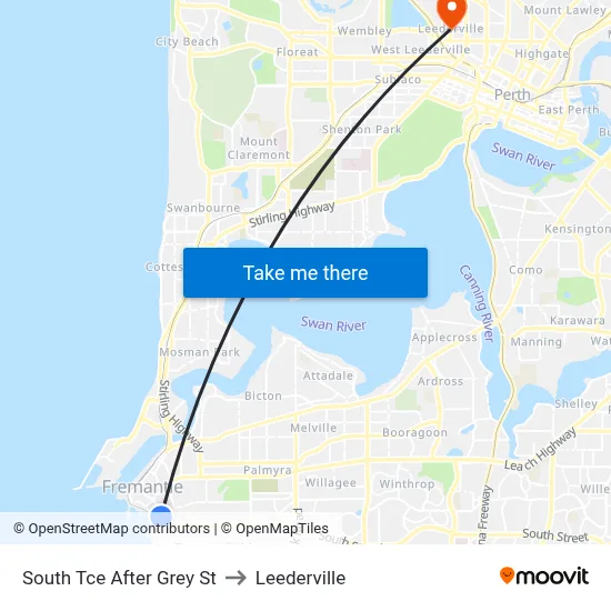 South Tce After Grey St to Leederville map