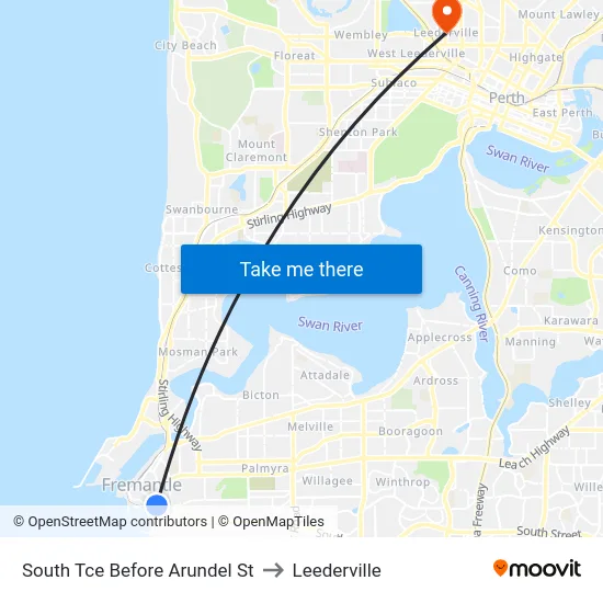 South Tce Before Arundel St to Leederville map