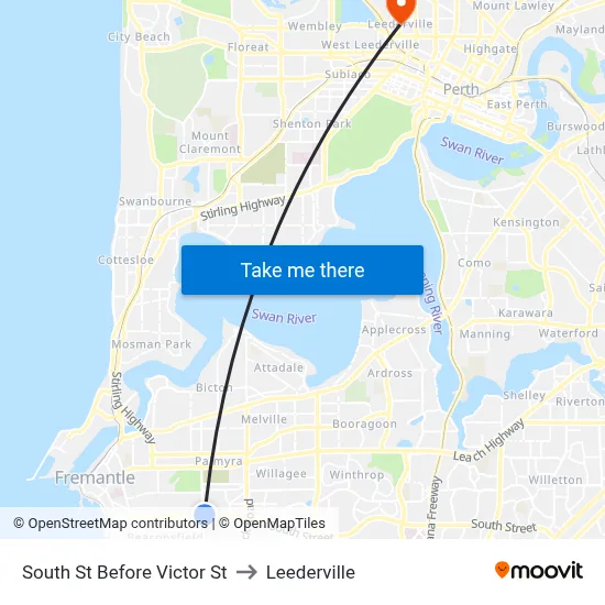 South St Before Victor St to Leederville map