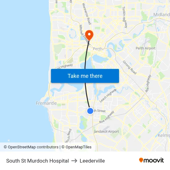 South St Murdoch Hospital to Leederville map