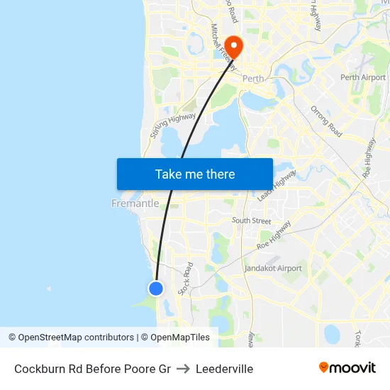 Cockburn Rd Before Poore Gr to Leederville map