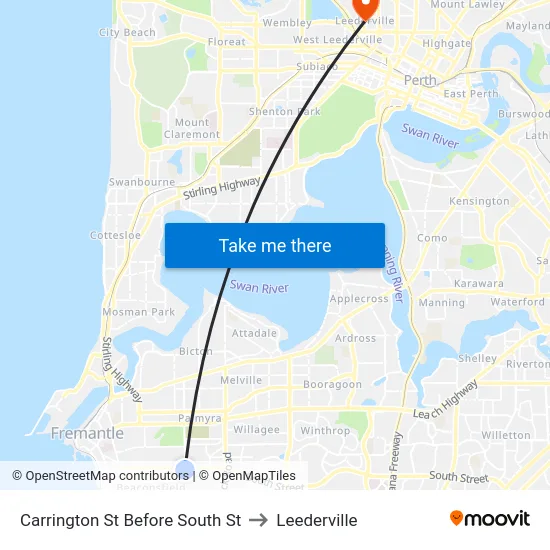 Carrington St Before South St to Leederville map