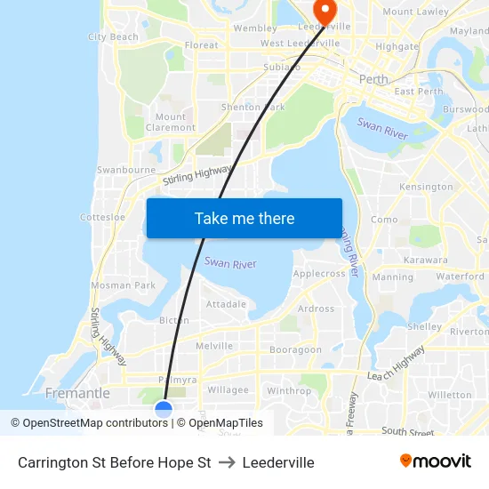 Carrington St Before Hope St to Leederville map