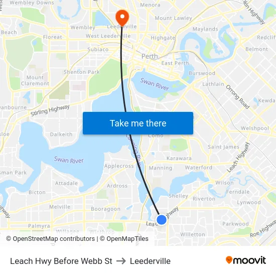 Leach Hwy Before Webb St to Leederville map