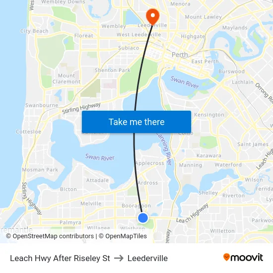 Leach Hwy After Riseley St to Leederville map