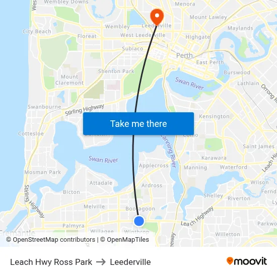 Leach Hwy Ross Park to Leederville map
