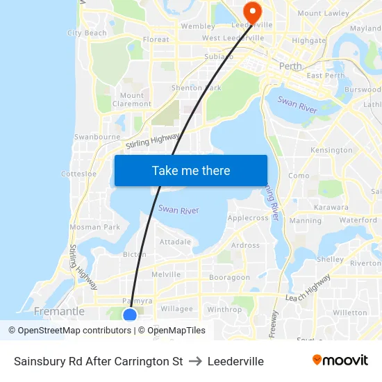Sainsbury Rd After Carrington St to Leederville map