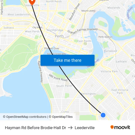 Hayman Rd Before Brodie-Hall Dr to Leederville map