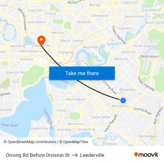 Orrong Rd Before Division St to Leederville map