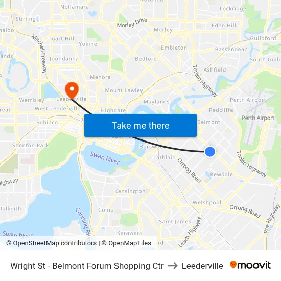 Wright St - Belmont Forum Shopping Ctr to Leederville map
