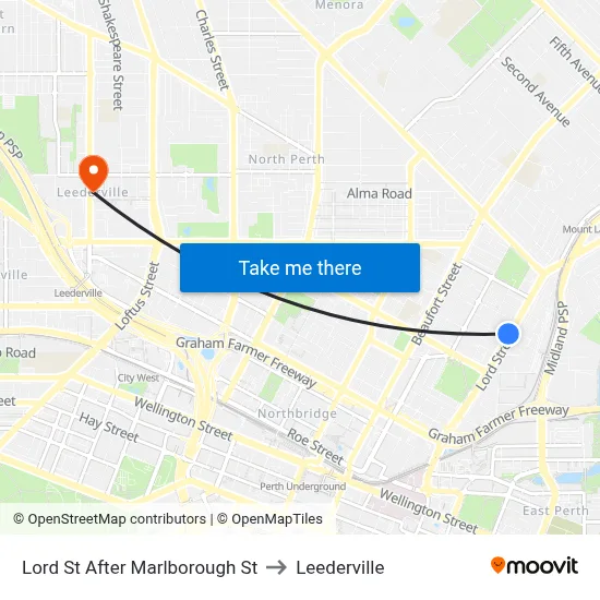 Lord St After Marlborough St to Leederville map