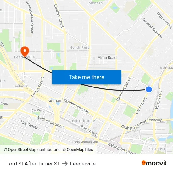 Lord St After Turner St to Leederville map