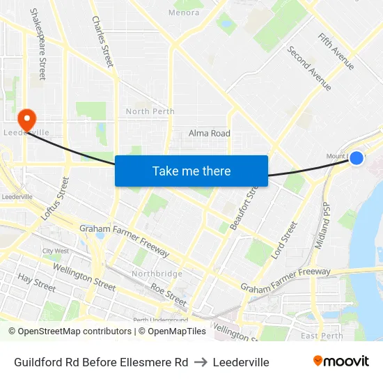 Guildford Rd Before Ellesmere Rd to Leederville map