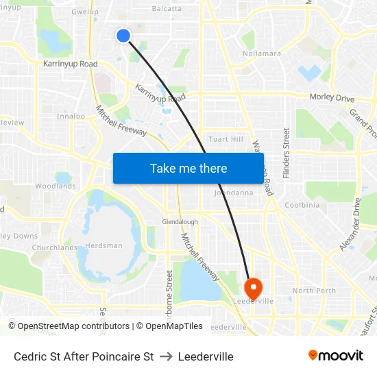 Cedric St After Poincaire St to Leederville map