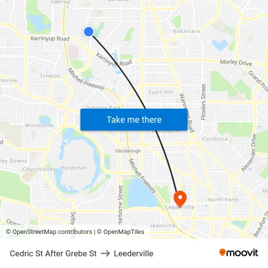 Cedric St After Grebe St to Leederville map