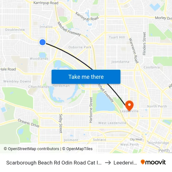Scarborough Beach Rd Odin Road Cat Id 7 to Leederville map