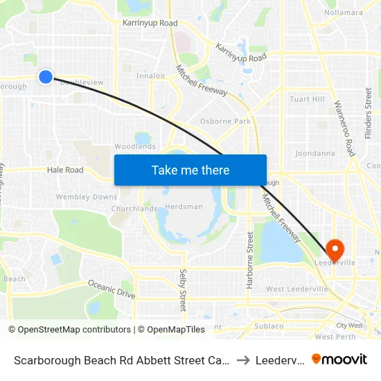 Scarborough Beach Rd Abbett Street Cat Id 16 to Leederville map