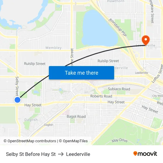 Selby St Before Hay St to Leederville map