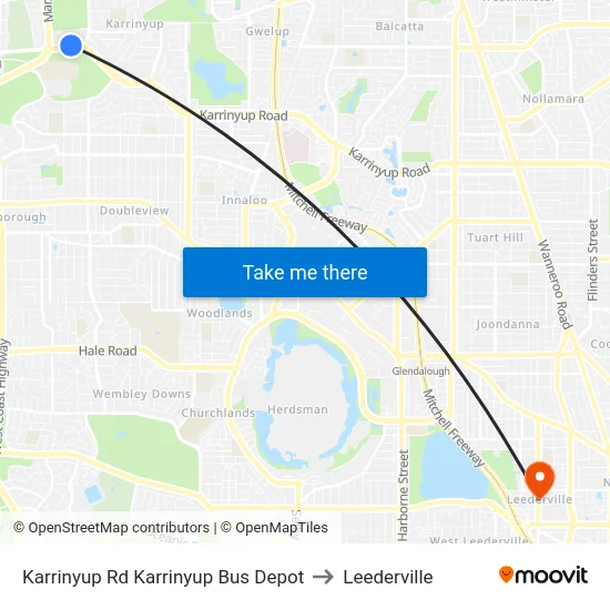 Karrinyup Rd Karrinyup Bus Depot to Leederville map