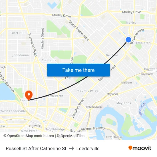 Russell St After Catherine St to Leederville map