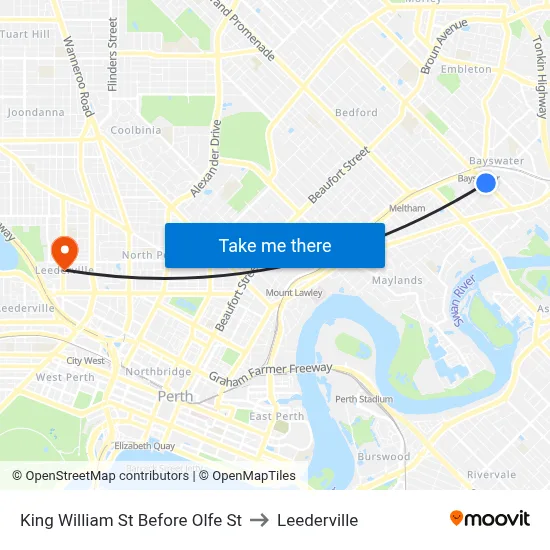 King William St Before Olfe St to Leederville map
