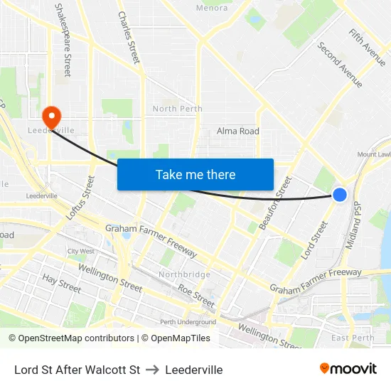 Lord St After Walcott St to Leederville map