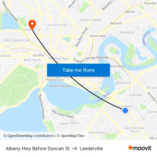 Albany Hwy Before Duncan St to Leederville map