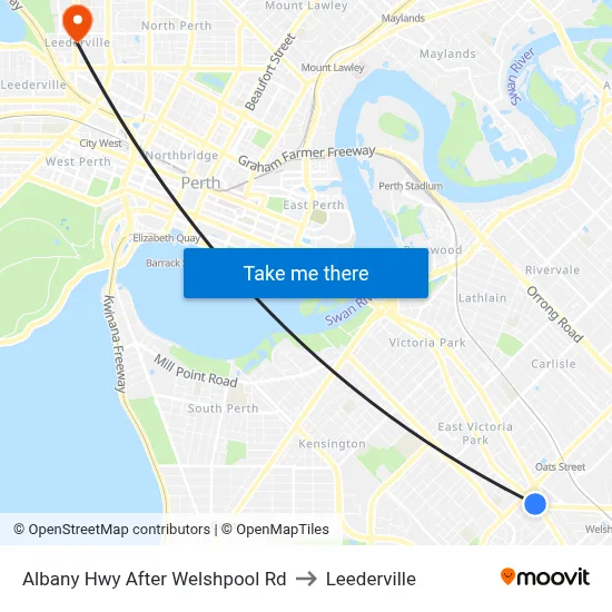 Albany Hwy After Welshpool Rd to Leederville map