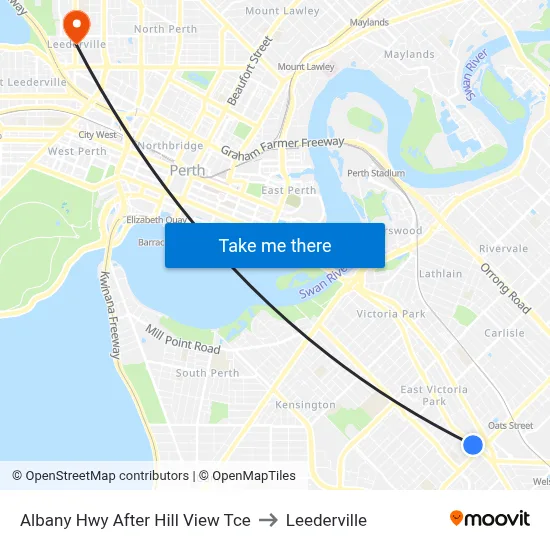 Albany Hwy After Hill View Tce to Leederville map