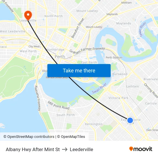 Albany Hwy After Mint St to Leederville map