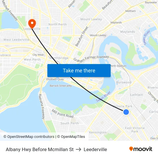 Albany Hwy Before Mcmillan St to Leederville map