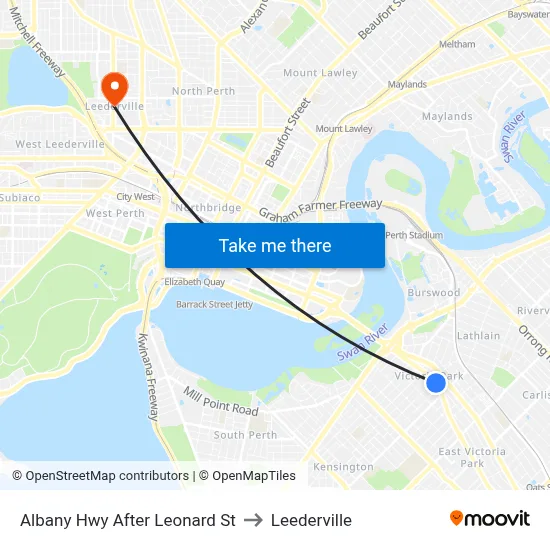 Albany Hwy After Leonard St to Leederville map