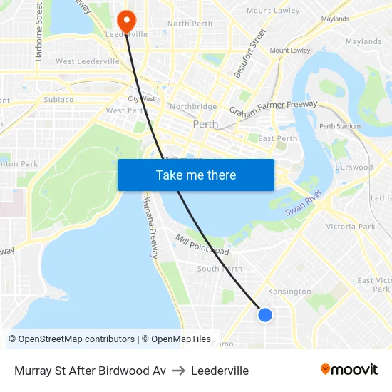Murray St After Birdwood Av to Leederville map