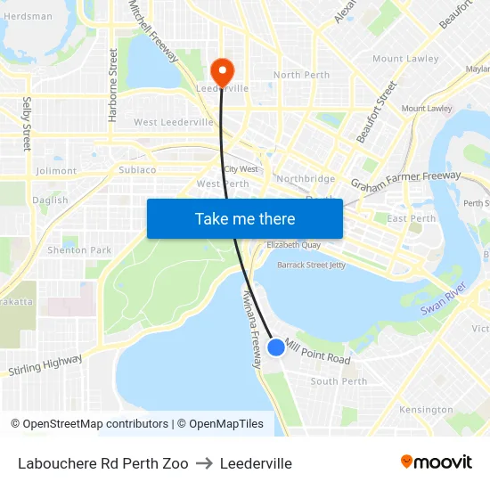 Labouchere Rd Perth Zoo to Leederville map