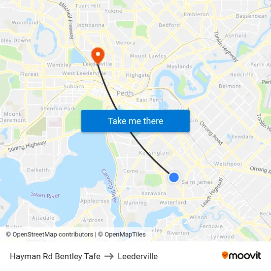 Hayman Rd Bentley Tafe to Leederville map