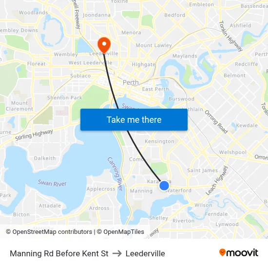 Manning Rd Before Kent St to Leederville map