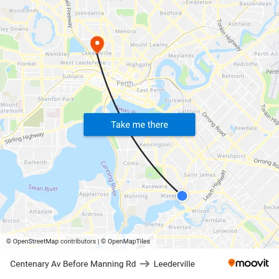 Centenary Av Before Manning Rd to Leederville map