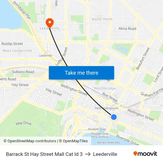 Barrack St Hay Street Mall Cat Id 3 to Leederville map