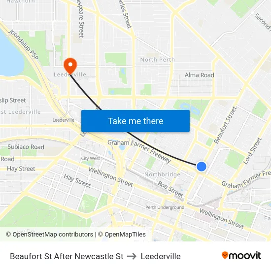 Beaufort St After Newcastle St to Leederville map