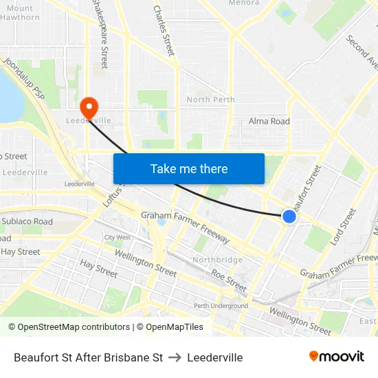 Beaufort St After Brisbane St to Leederville map