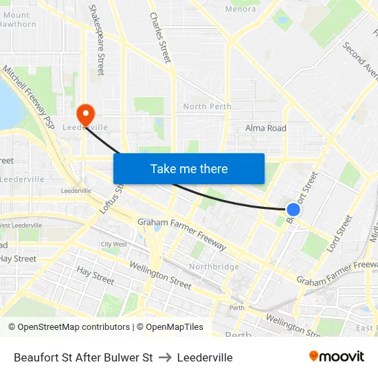 Beaufort St After Bulwer St to Leederville map