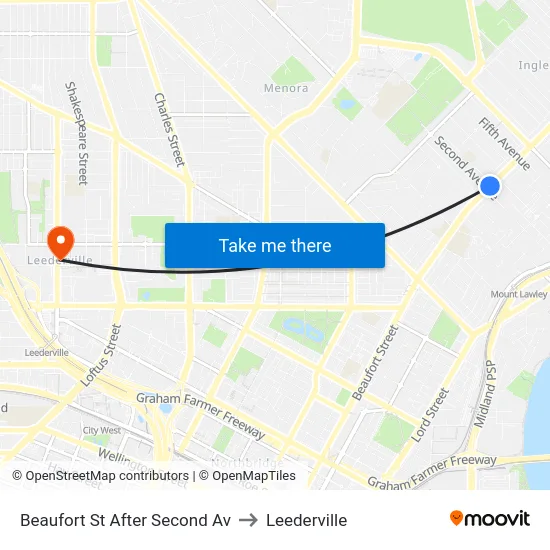 Beaufort St After Second Av to Leederville map