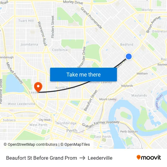 Beaufort St Before Grand Prom to Leederville map