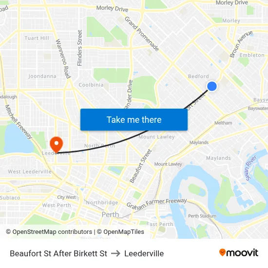 Beaufort St After Birkett St to Leederville map