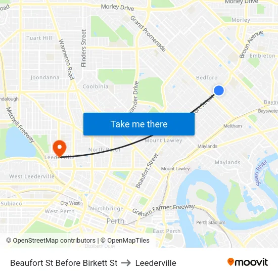 Beaufort St Before Birkett St to Leederville map