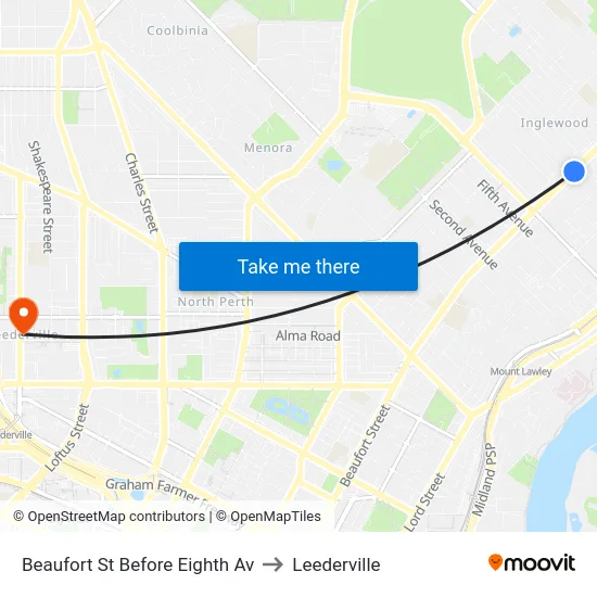 Beaufort St Before Eighth Av to Leederville map