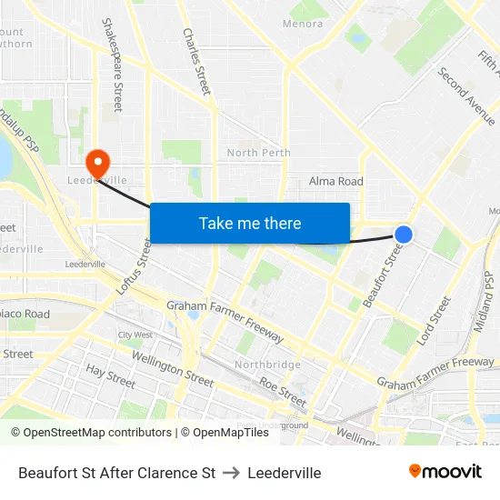 Beaufort St After Clarence St to Leederville map